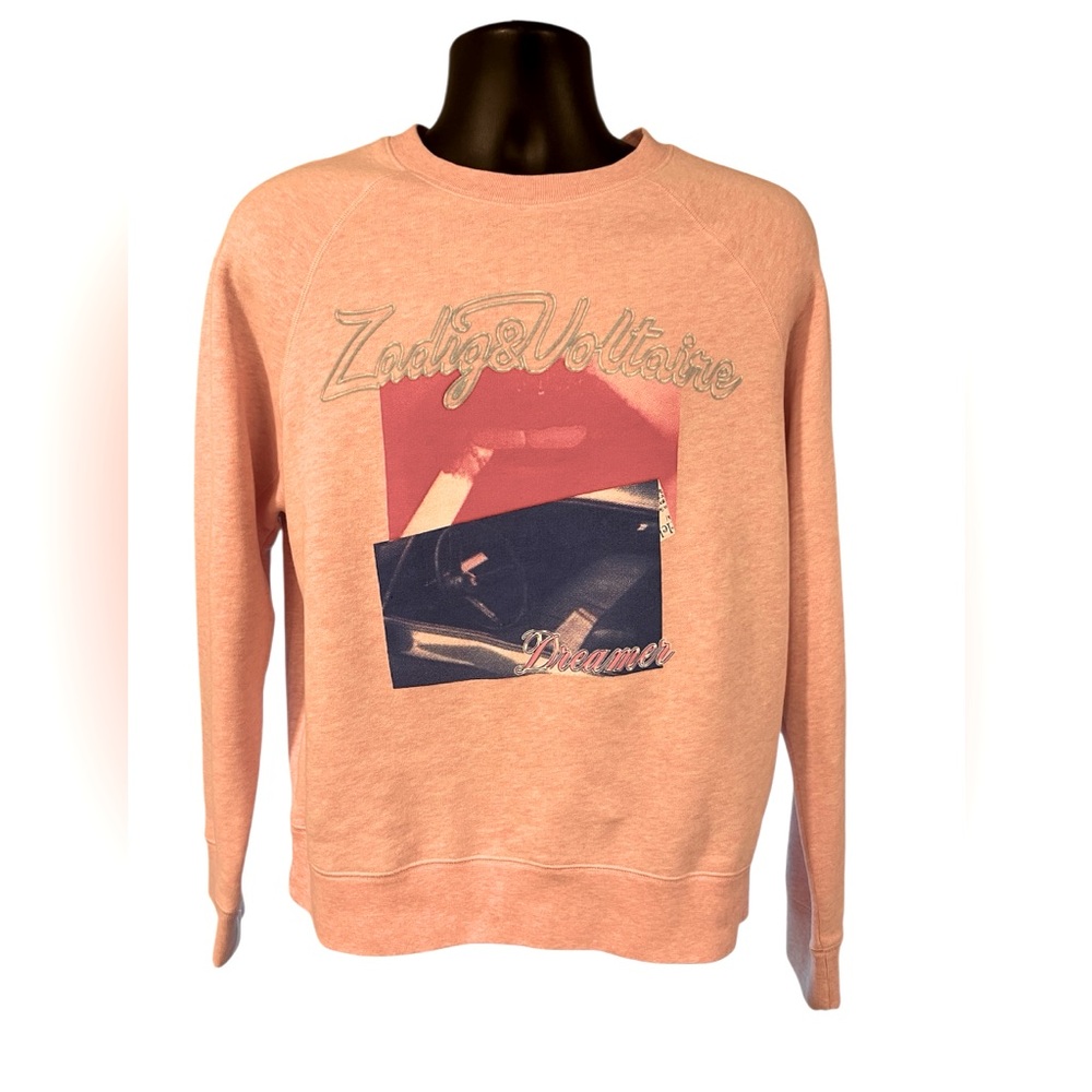 NWOT: Zadig & Voltaire printed sweatshirt in pink. Size Medium